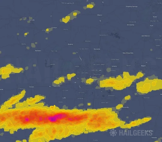 Hail map for San Antonio, TX