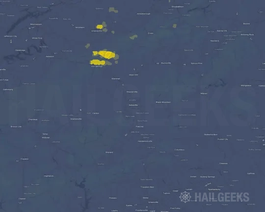 Hail map for Asheville, NC
