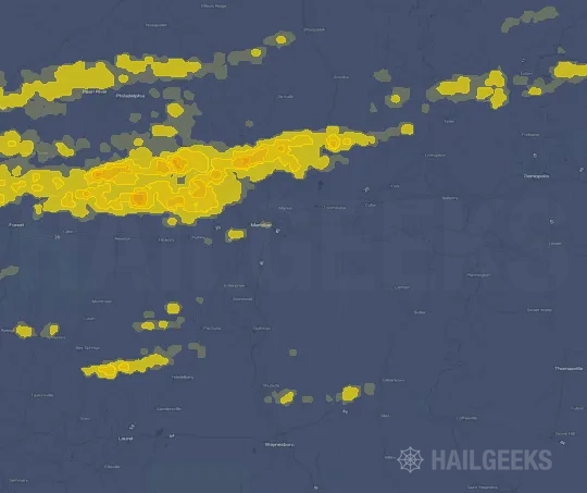 Hail map for Meridian, MS