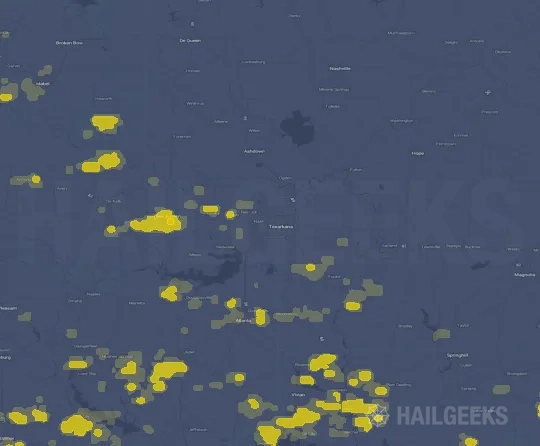 Hail map for Texarkana, TX