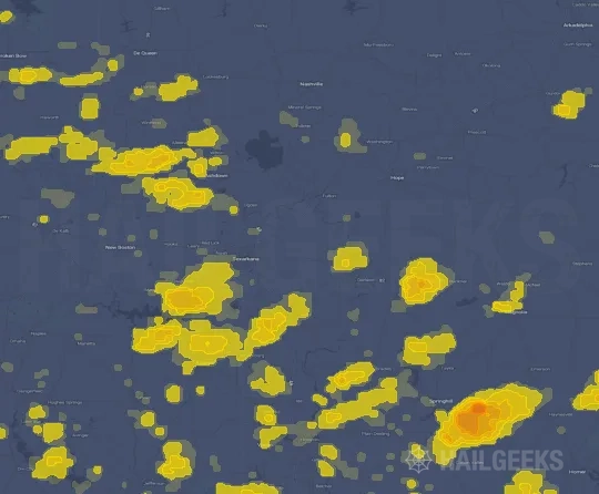 Hail map for Texarkana, AR