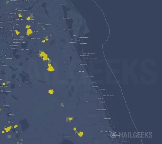 Hail map for Palm Bay, FL