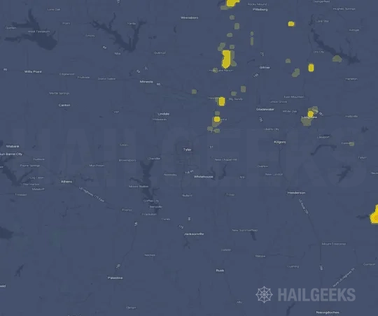 Hail map for Tyler, TX