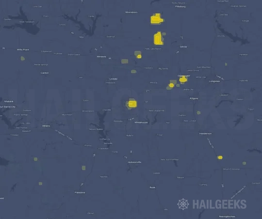 Hail map for Tyler, TX