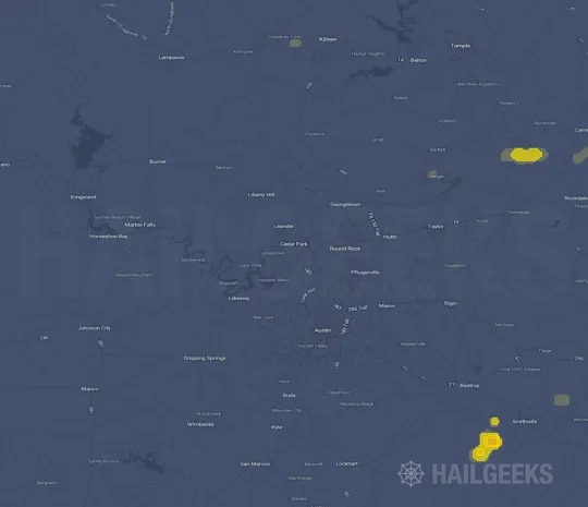 Hail map for Austin, TX