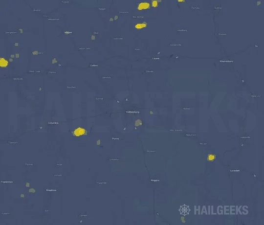 Hail map for Hattiesburg, MS on Jul 21, 2024