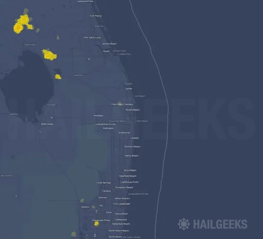 Hail map for West Palm Beach, FL on Jul 30, 2024