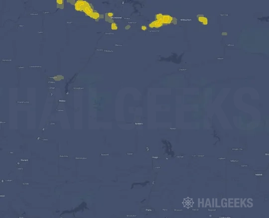 Hail map for Antlers, OK on Aug 1, 2024