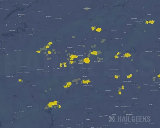 Hail map for Asheville, NC