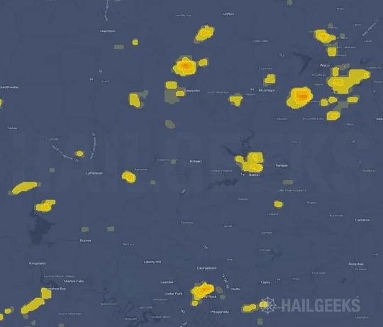 Hail map for Killeen, TX on Aug 9, 2024