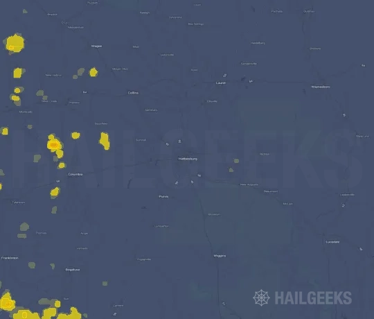 Hail map for Hattiesburg, MS