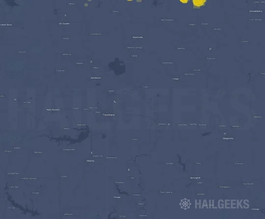 Hail map for Texarkana, AR on Aug 16, 2024