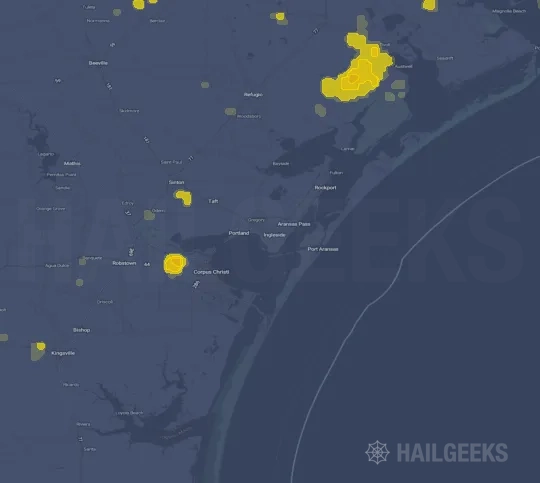 Hail map for Corpus Christi, TX on Sep 25, 2024