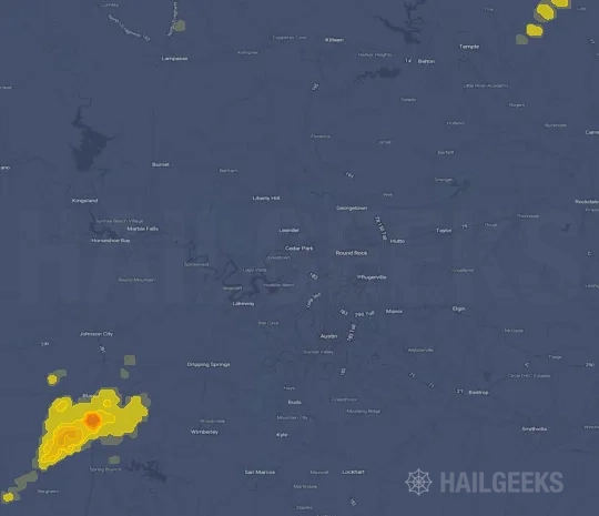 Hail map for Austin, TX