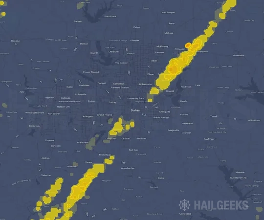Hail map for Dallas, TX