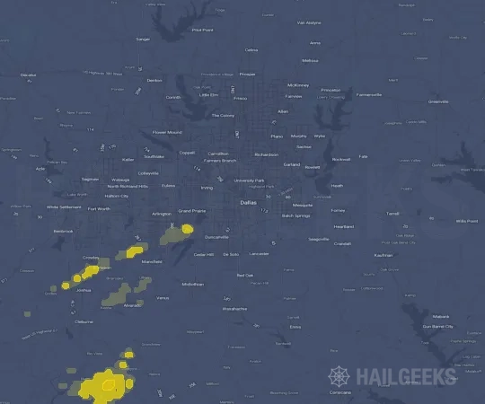 Hail map for Dallas, TX