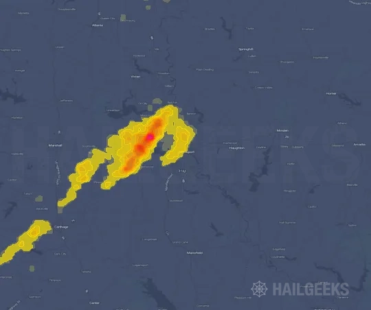 Hail map for Shreveport, LA