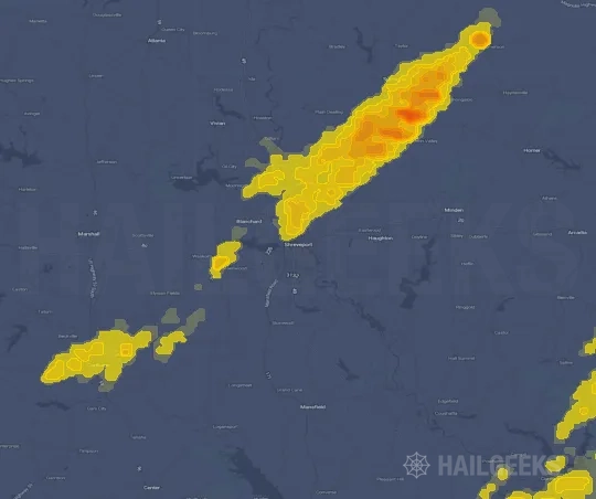 Hail map for Shreveport, LA