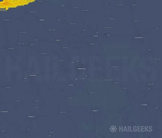 Hail map for Hattiesburg, MS