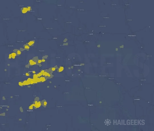 Hail map for Hattiesburg, MS