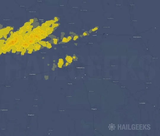 Hail map for Hattiesburg, MS