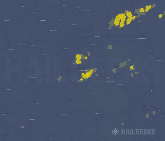 Hail map for Hattiesburg, MS