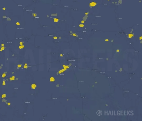 Hail map for Hattiesburg, MS