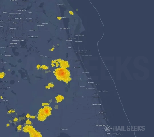 Hail map for Palm Bay, FL