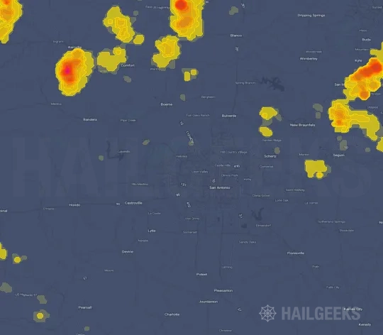 Hail map for San Antonio, TX