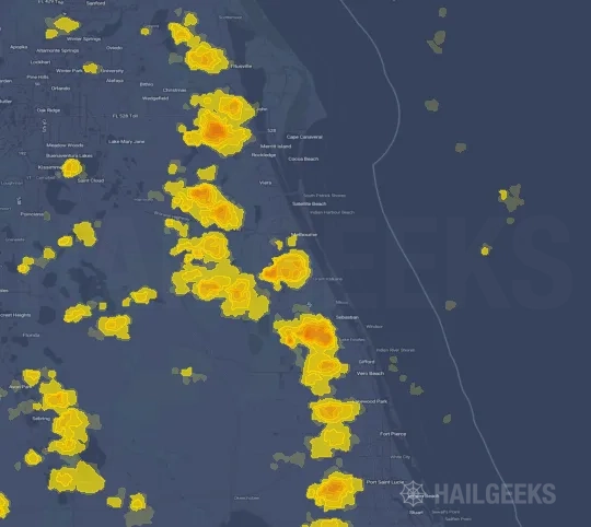 Hail map for Palm Bay, FL