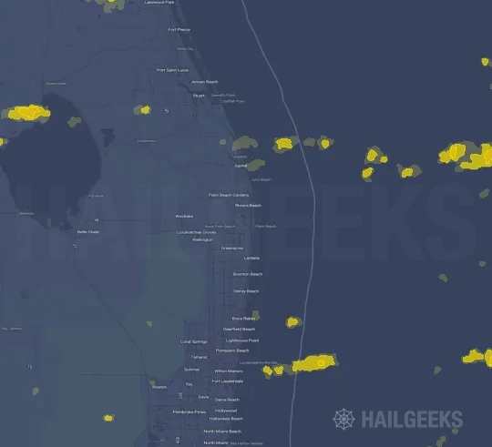 Hail map for West Palm Beach, FL on Jun 1, 2025