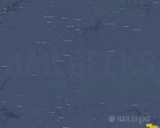 Hail map for Fayetteville, AR on Jun 5, 2025