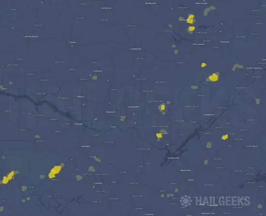 Hail map for Huntsville, AL on Jun 13, 2025