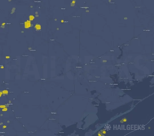 Hail map for Victoria, TX