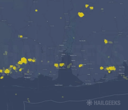 Hail map for Mobile, AL
