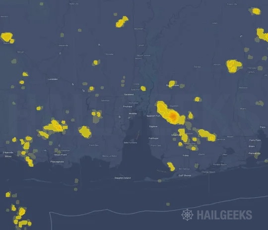 Hail map for Mobile, AL