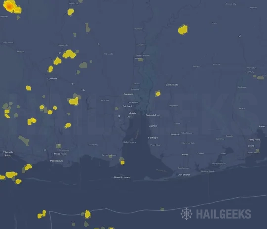 Hail map for Mobile, AL