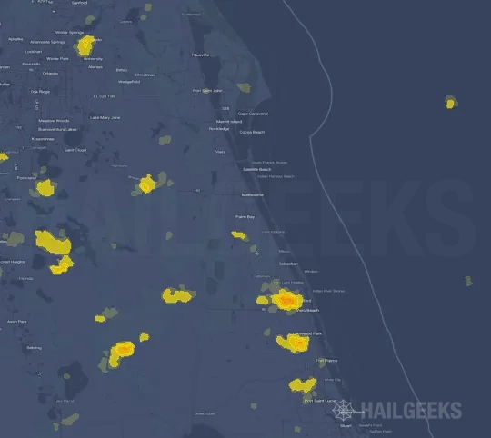Hail map for Palm Bay, FL