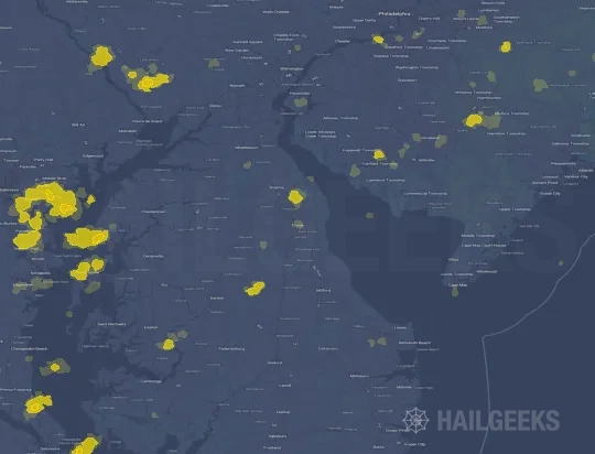 Hail map for Dover, DE