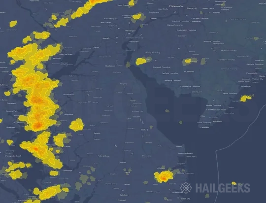 Hail map for Dover, DE
