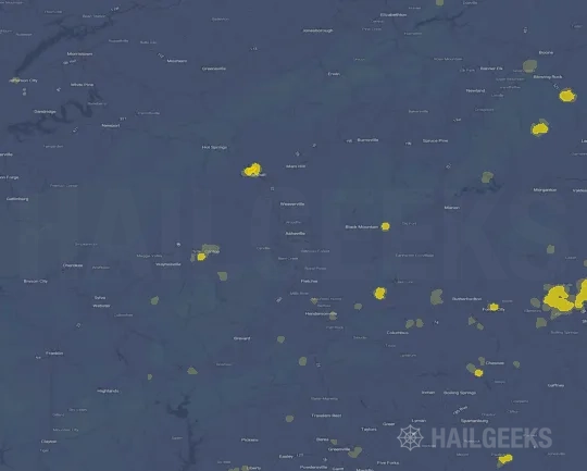 Hail map for Asheville, NC