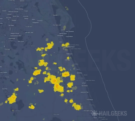 Hail map for Palm Bay, FL