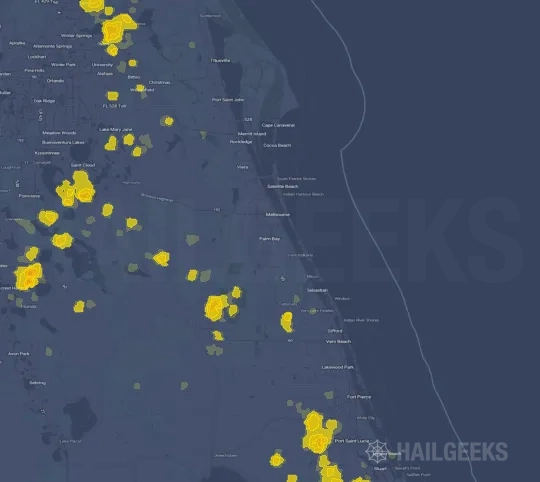 Hail map for Palm Bay, FL