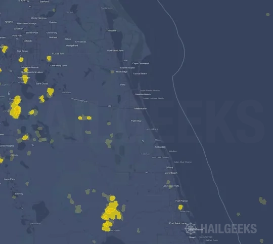 Hail map for Palm Bay, FL