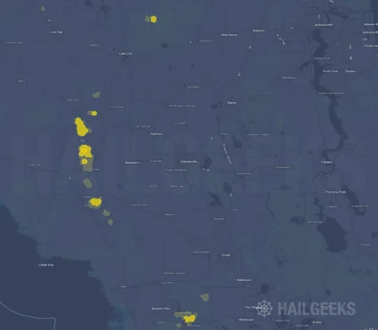 Hail map for Gainesville, FL on Jul 25, 2025
