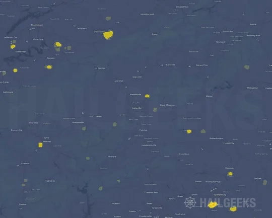 Hail map for Asheville, NC