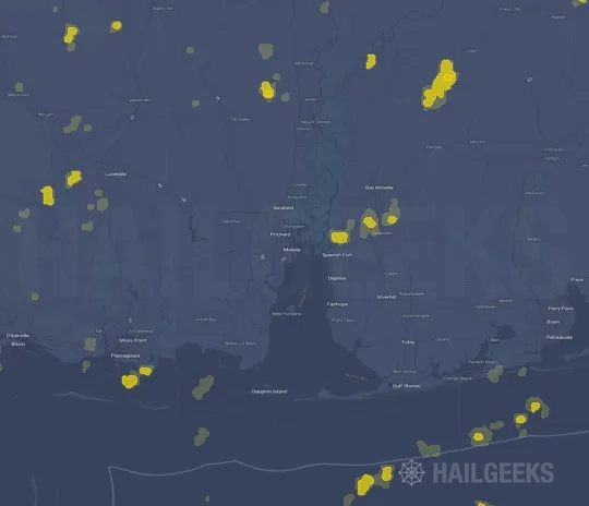Hail map for Mobile, AL