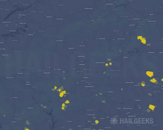 Hail map for Asheville, NC
