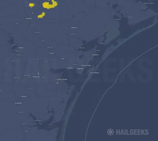 Hail map for Corpus Christi, TX on Aug 2, 2025