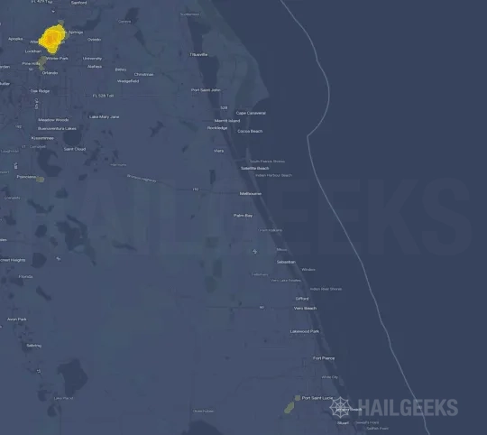 Hail map for Palm Bay, FL on Aug 13, 2025